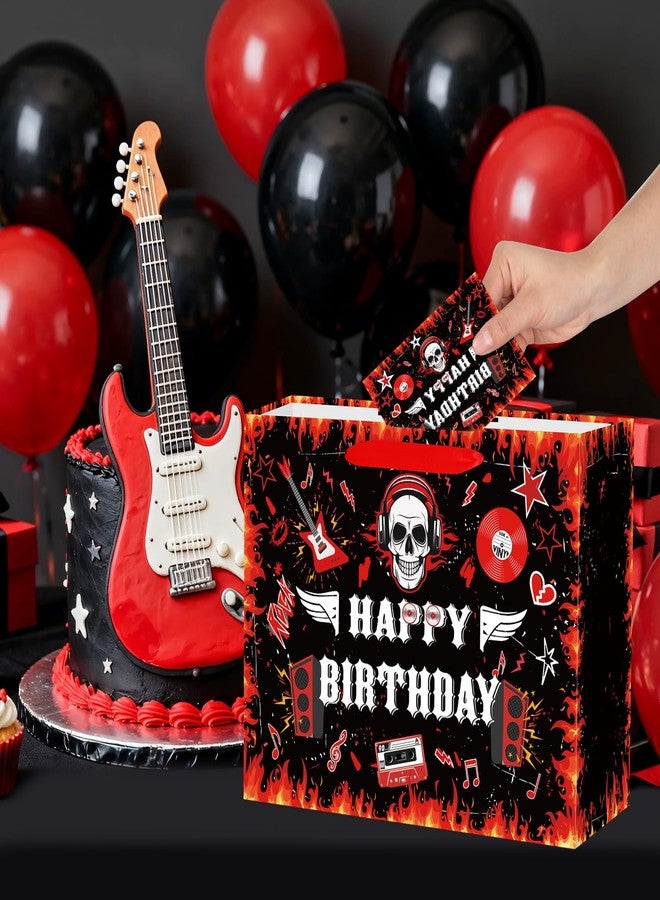 Woosytoo Rock and Roll Birthday Gift Bag Born to Rock Birthday Decorations Rocking Star Gift Wrapping Paper Bag with Greeting Card for Halloween 1950's 50s 60s Themed Glitter Music Party Favors Supplies - Image 2